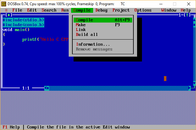 Turbo C Menu Compile Options