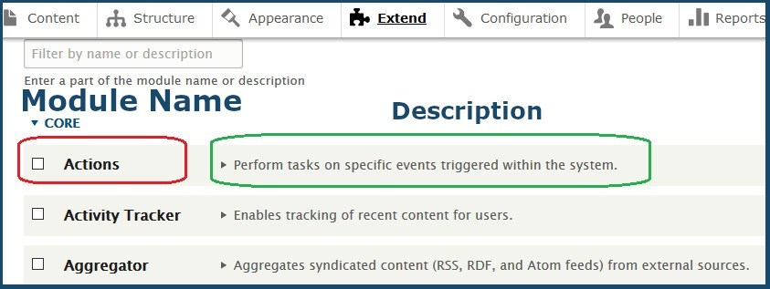 Drupal 8 Module Name Description display