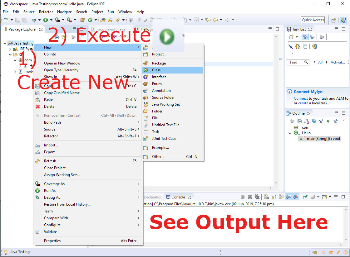 create and run java program in eclipse for the first time