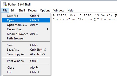 File Open option in Python Shell IDLE