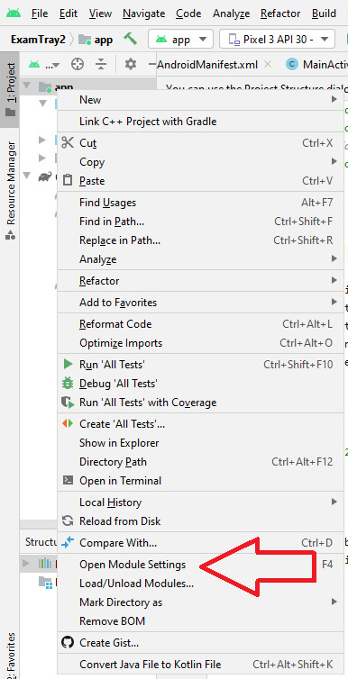 Android Studio Menu with Open Module Settings option