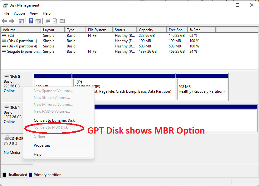 Checking disk type for MBR or GPT in DISK MANAGEMENT