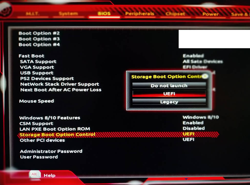 Gigabyte motherboard Secure Storage Boot Option as UEFI