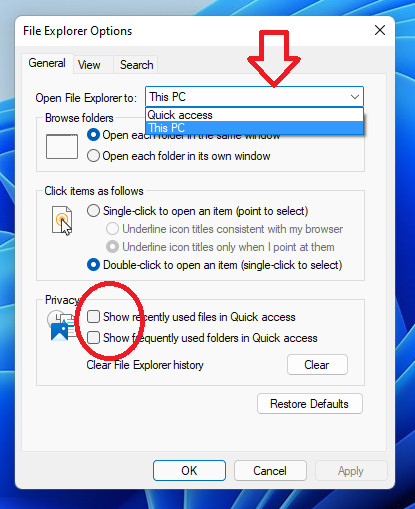 File Explorer Options window