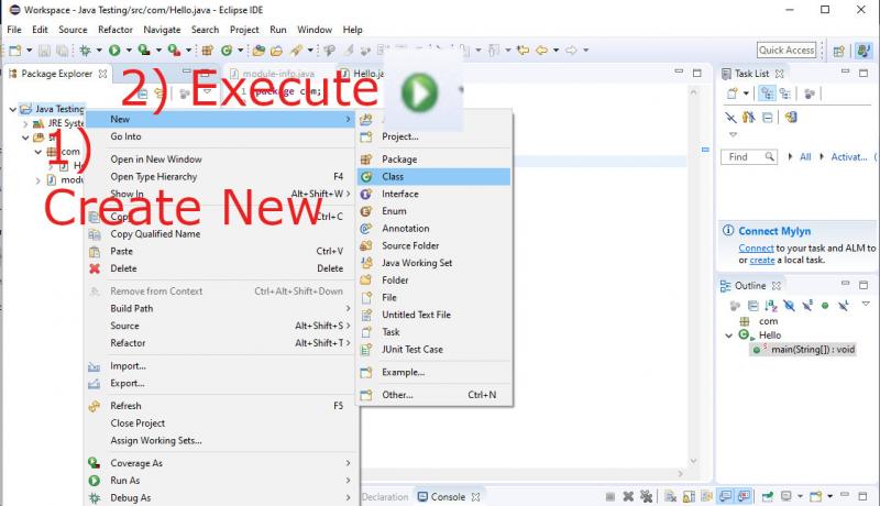 create and run java class program in eclipse